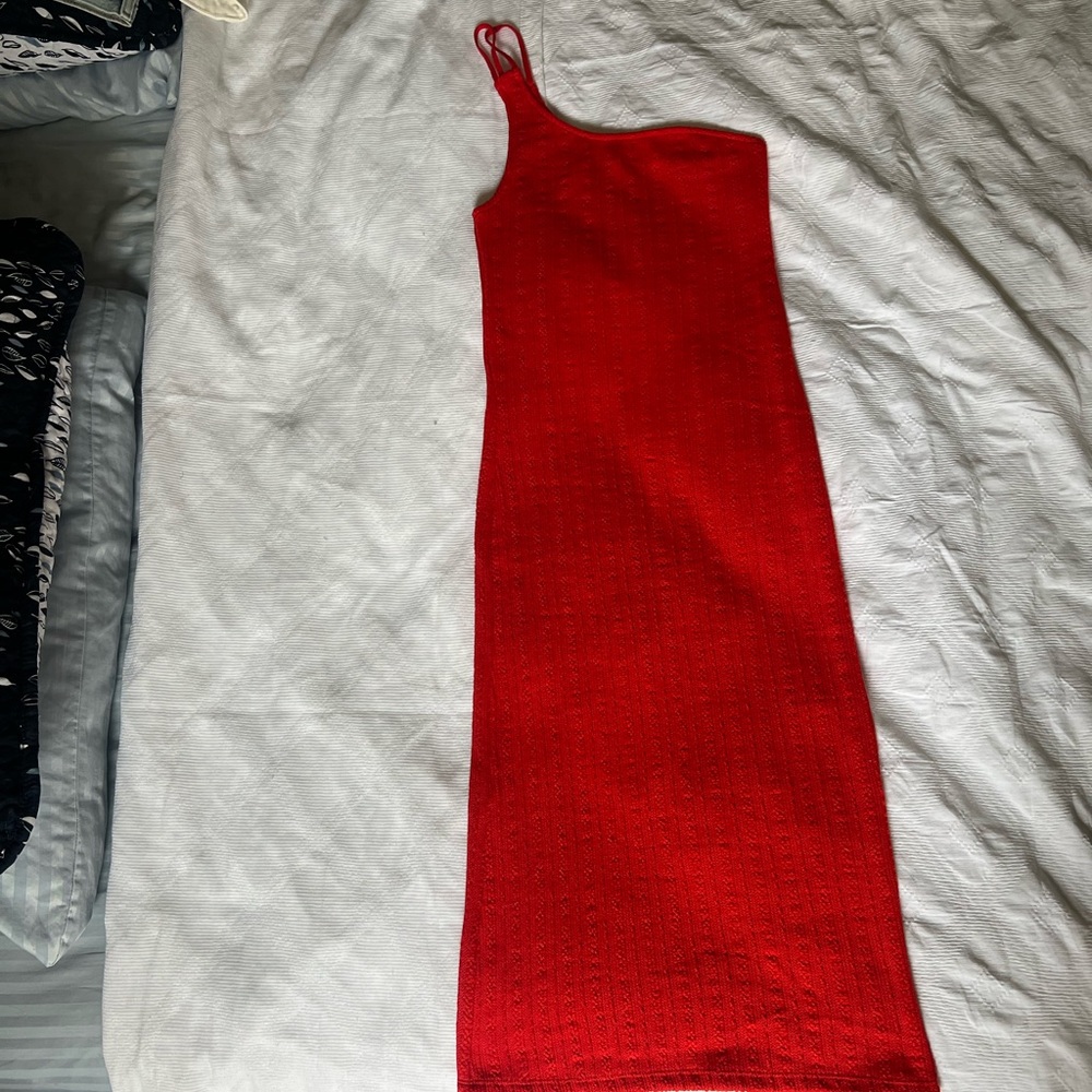 Zara Red Asymmetrical One Shoulder Knit Dress